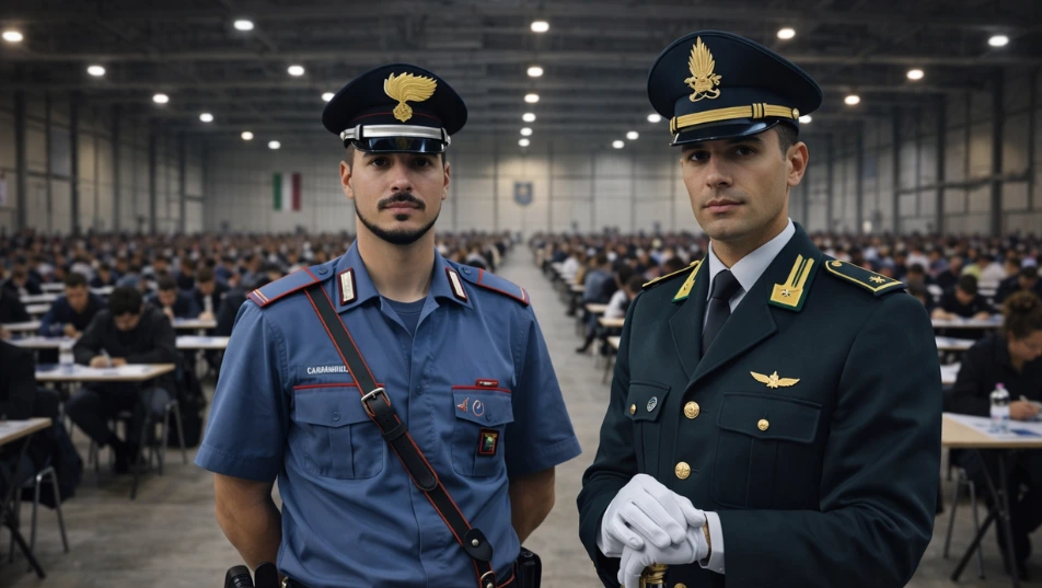 Marescialli della Guardia di Finanza e dei Carabinieri davanti a candidati al concorso Marescialli che tentano di superare la prova scritta