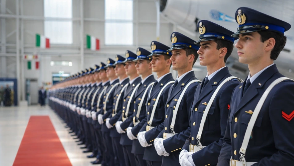 Allievi Marescialli dell'Aeronautica in un hangar militare
