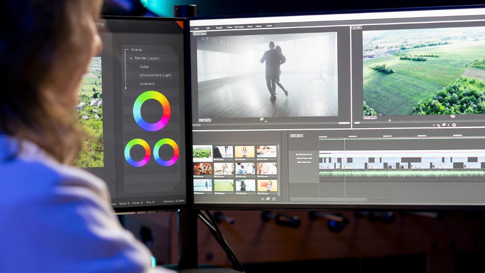 Motion designer al lavoro su grafiche animate e contenuti digitali