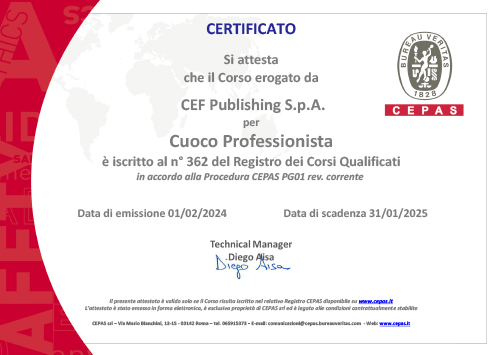 Certificato CEPAS Cuoco