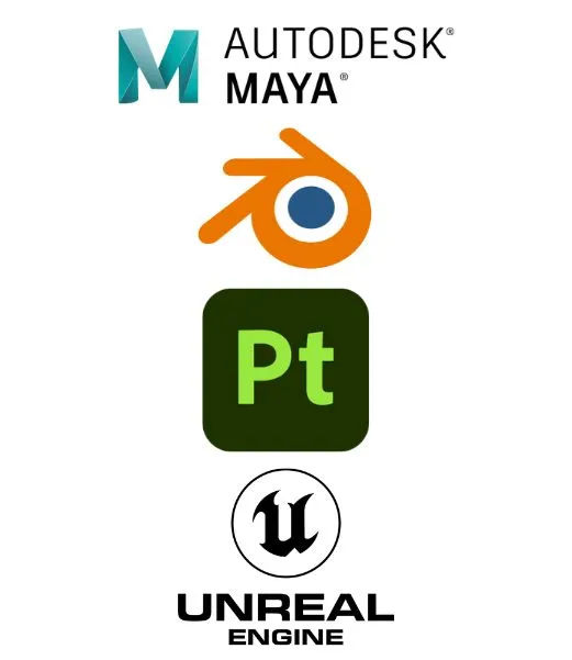 autodesk maya, blender, unreal engine, substance painter