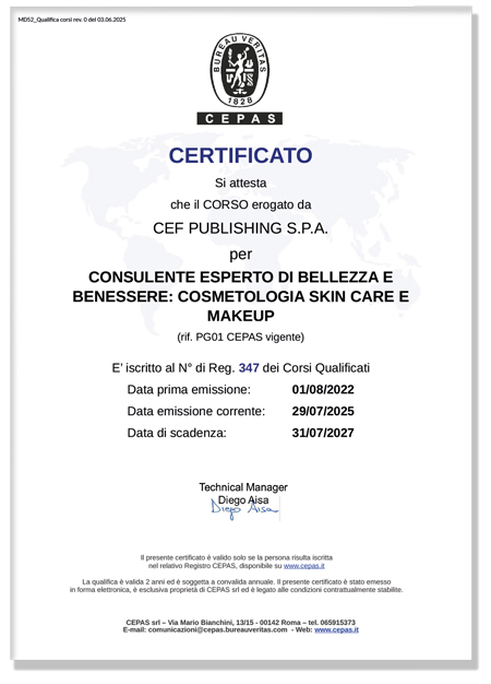 CEPAS certificato make-up skin-care cosmetologia