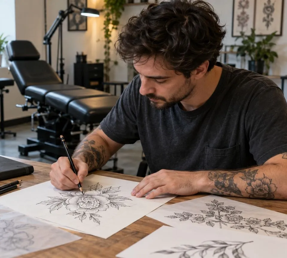 Tatuador diseñando su próximo tatuaje Aprende a tatuar